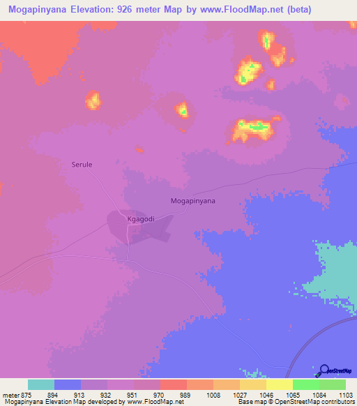 Mogapinyana,Botswana Elevation Map