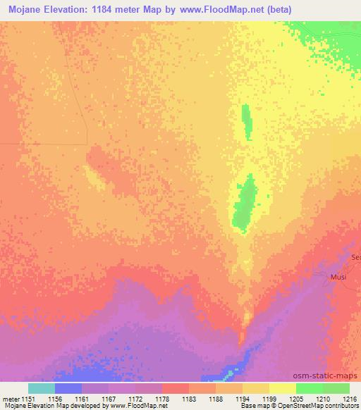 Mojane,Botswana Elevation Map