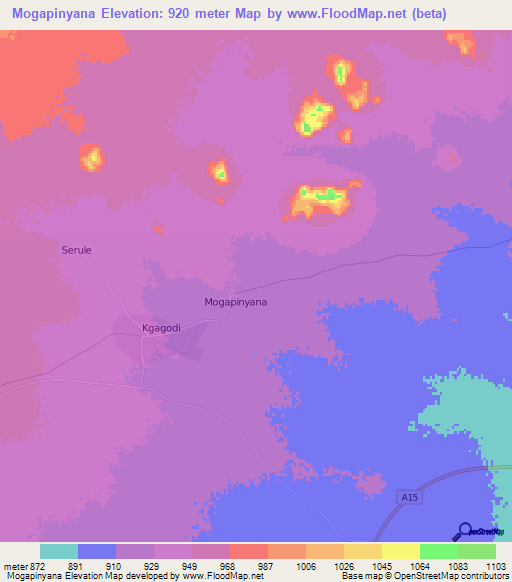 Mogapinyana,Botswana Elevation Map
