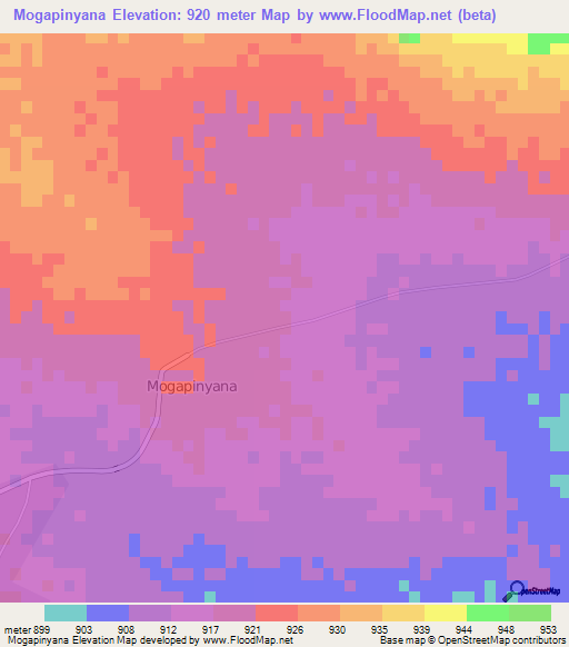 Mogapinyana,Botswana Elevation Map