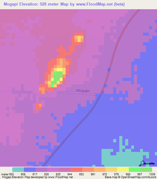 Mogapi,Botswana Elevation Map