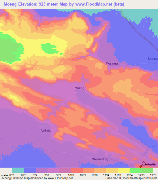 Moeng,Botswana Elevation Map