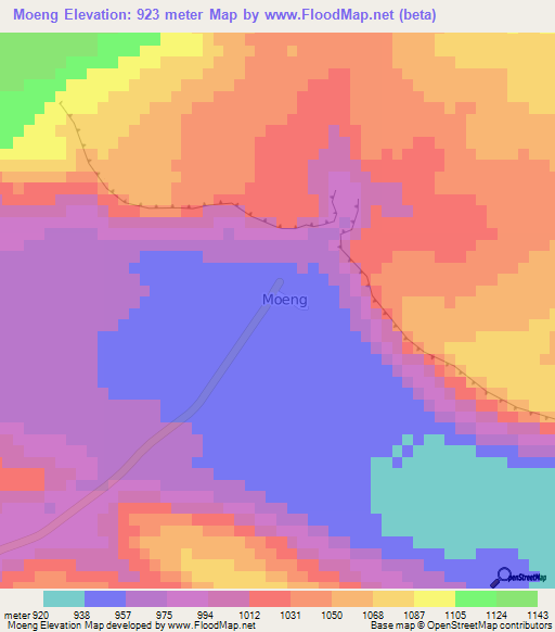 Moeng,Botswana Elevation Map