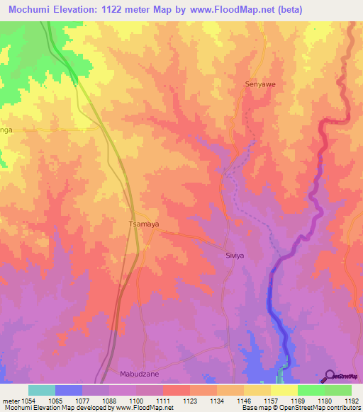 Mochumi,Botswana Elevation Map