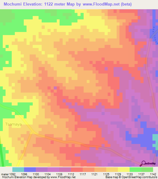 Mochumi,Botswana Elevation Map