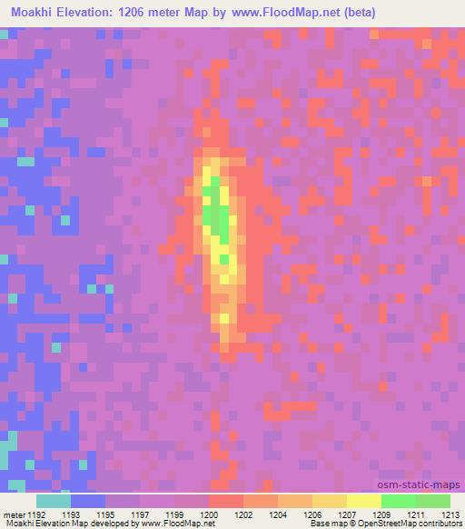 Moakhi,Botswana Elevation Map