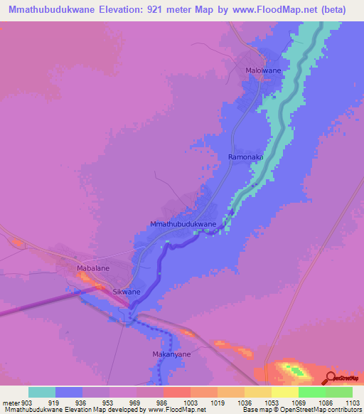 Mmathubudukwane,Botswana Elevation Map