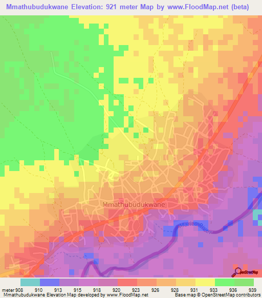 Mmathubudukwane,Botswana Elevation Map