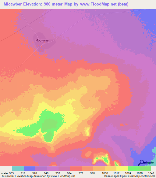 Micawber,Botswana Elevation Map