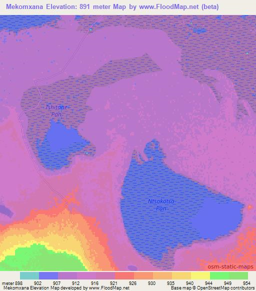 Mekomxana,Botswana Elevation Map