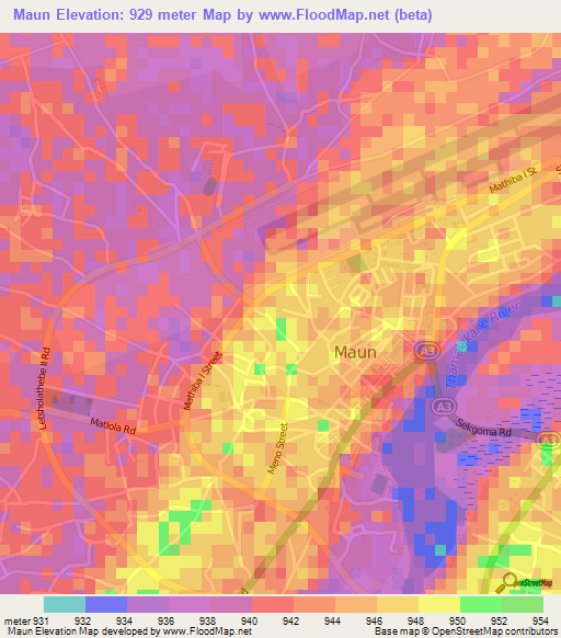 Maun,Botswana Elevation Map