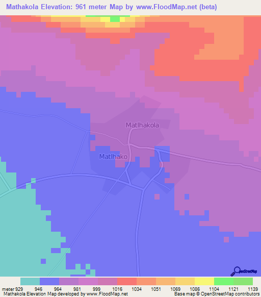 Mathakola,Botswana Elevation Map