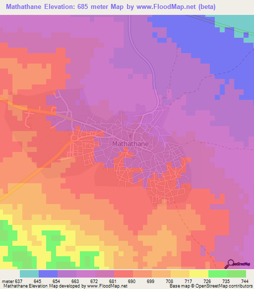 Mathathane,Botswana Elevation Map