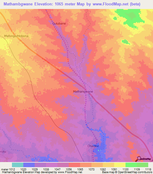 Mathambgwane,Botswana Elevation Map
