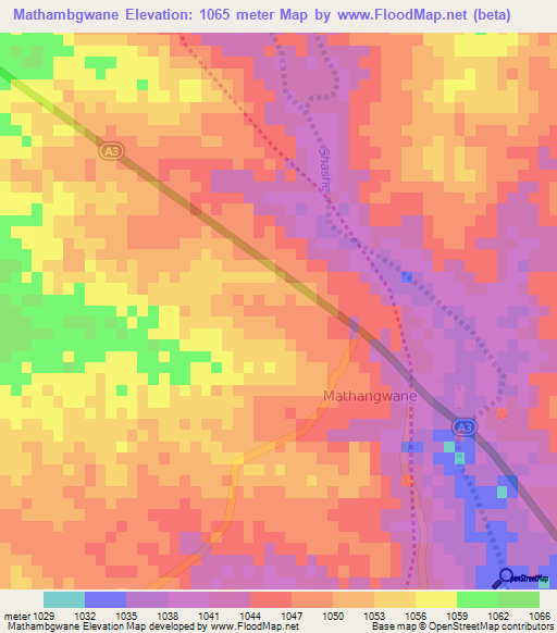 Mathambgwane,Botswana Elevation Map
