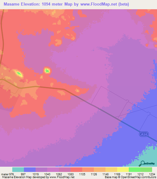 Masame,Botswana Elevation Map