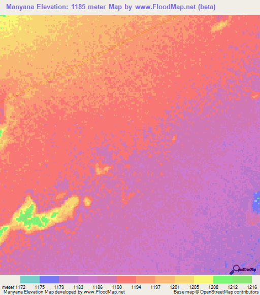 Manyana,Botswana Elevation Map
