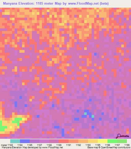 Manyana,Botswana Elevation Map