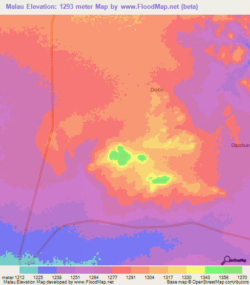 Malau,Botswana Elevation Map