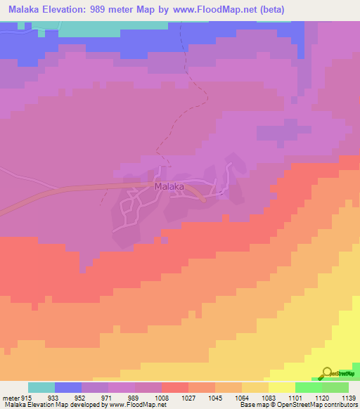 Malaka,Botswana Elevation Map