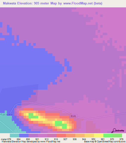 Makwata,Botswana Elevation Map
