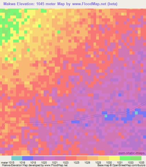 Makwa,Botswana Elevation Map
