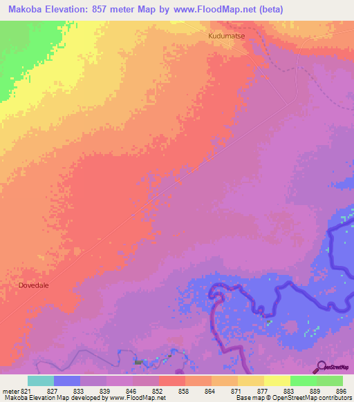 Makoba,Botswana Elevation Map