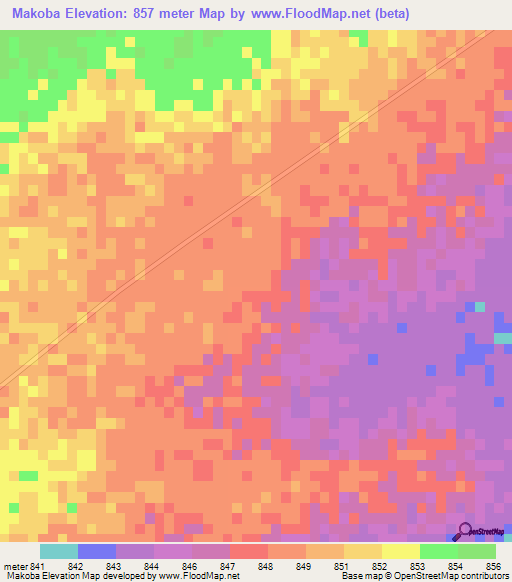 Makoba,Botswana Elevation Map