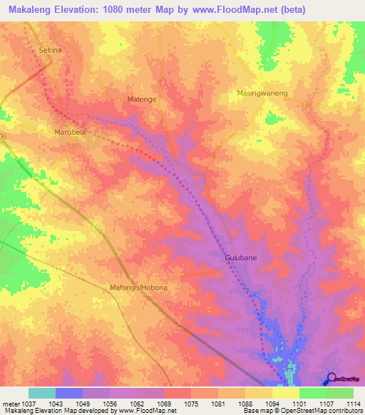 Makaleng,Botswana Elevation Map