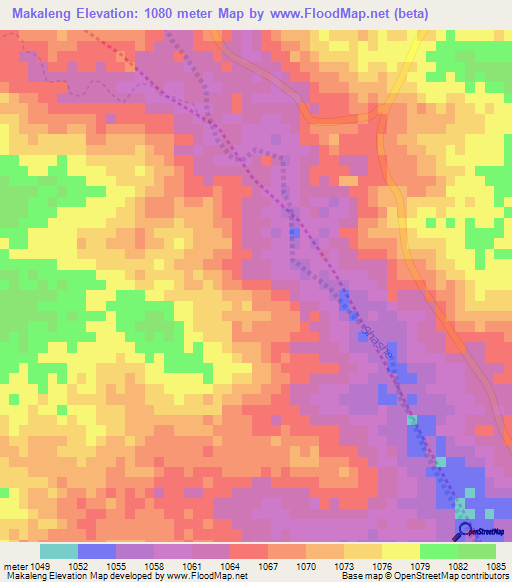 Makaleng,Botswana Elevation Map