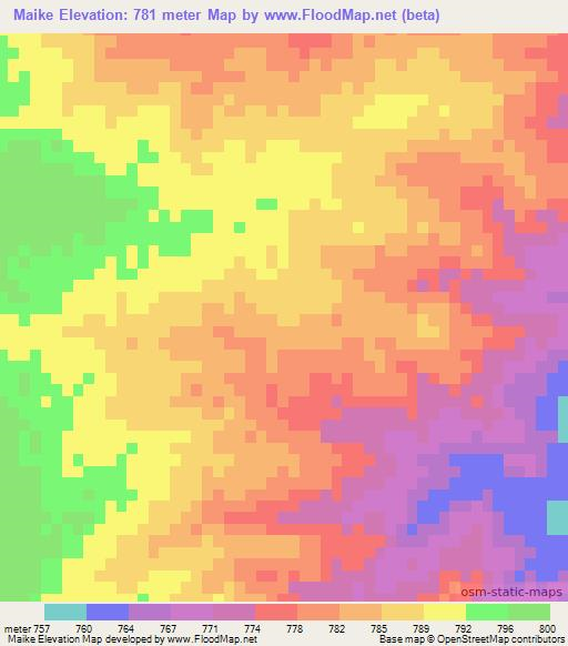 Maike,Botswana Elevation Map