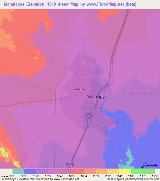 Mahalapye,Botswana Elevation Map