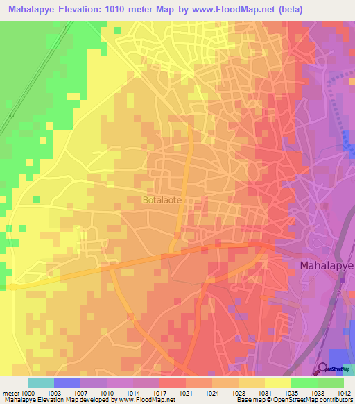 Mahalapye,Botswana Elevation Map