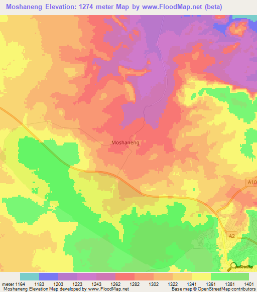 Moshaneng,Botswana Elevation Map