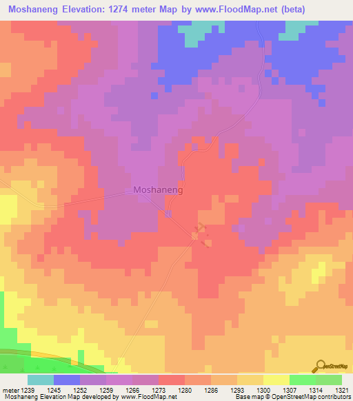 Moshaneng,Botswana Elevation Map