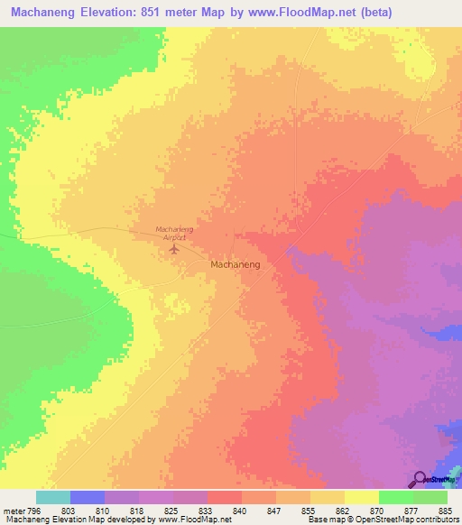 Machaneng,Botswana Elevation Map