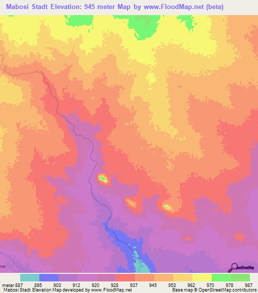 Mabosi Stadt,Botswana Elevation Map