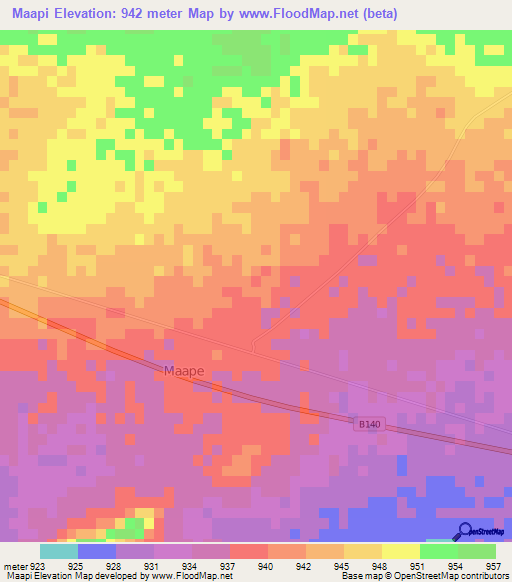 Maapi,Botswana Elevation Map