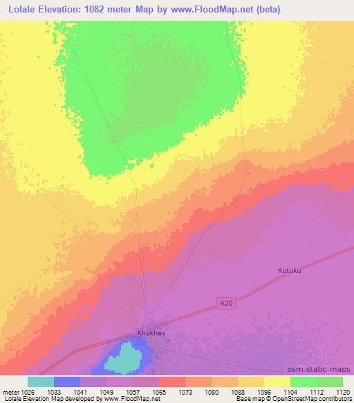 Lolale,Botswana Elevation Map