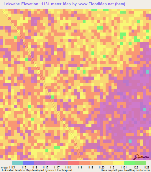 Lokwabe,Botswana Elevation Map