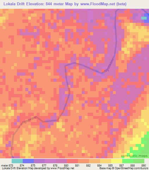 Lokala Drift,Botswana Elevation Map