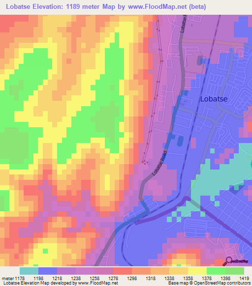Lobatse,Botswana Elevation Map