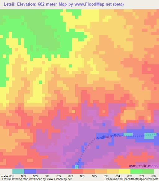 Letsili,Botswana Elevation Map