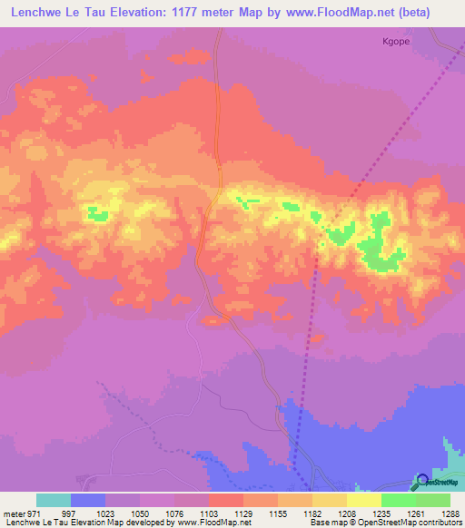 Lenchwe Le Tau,Botswana Elevation Map