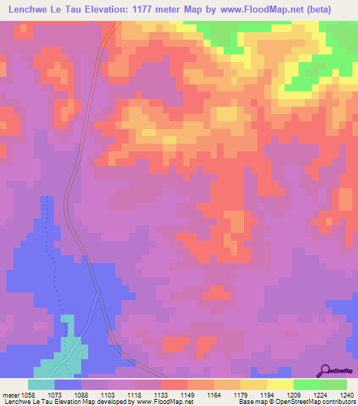 Lenchwe Le Tau,Botswana Elevation Map