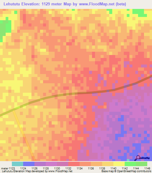 Lehututu,Botswana Elevation Map
