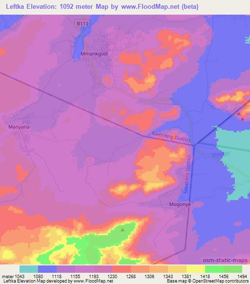 Leftka,Botswana Elevation Map