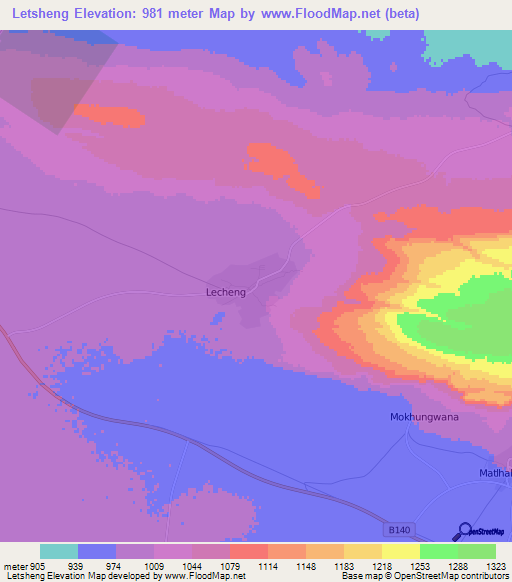 Letsheng,Botswana Elevation Map