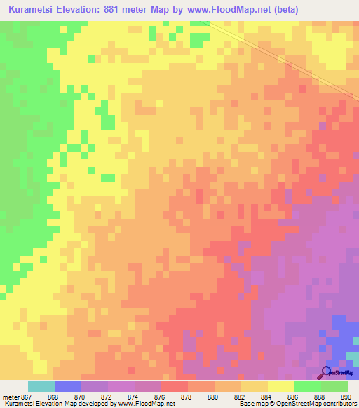 Kurametsi,Botswana Elevation Map