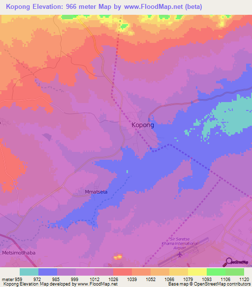 Kopong,Botswana Elevation Map